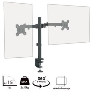 piXL Desk-Mounted Fully-Adjustable Dual Monitor Arm for Screens Up To 27 inch with VESA Mount & Built-In Cable Management
