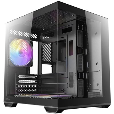 Antec CX60M ARGB Mini Tower Micro ATX Gaming Case, Black, Tempered Glass Panels, Dual Chamber Design, Vertical Cooling, Pre-Installed ARGB Fans, Water Cooling Support,