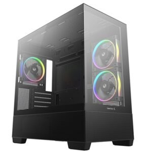 DeepCool CG380 3F Micro-ATX Gaming Case Black  Panoramic Tempered Glass Side Panel, Mesh Airflow Front, 3 Pre-Installed ARGB Fans, USB-C & USB-A Front I/O, Spacious SFF/mATX/ITX Build Support
