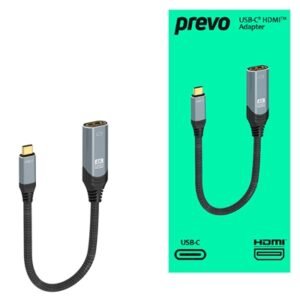 Prevo USBC-HDMI-ADA Display Converter Adapter, USB Type-C (M) to HDMI (F), 0.2m, Black & Silver, HDMI 2.0, Supports up to 4K@60Hz, Braided Cable, Retail Box Packaging