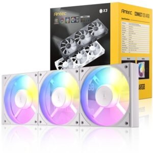 Antec Connect 120 White ARGB 3-Pack 120mm PWM Fans with Daisy Chain Design and Vibration-Absorbing Pads