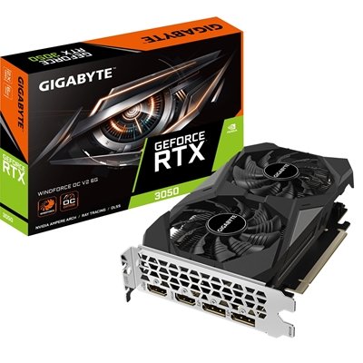Gigabyte NVIDIA GeForce RTX 3050 WINDFORCE OC V2 6GB GDDR6 Graphics Card, 2304 CUDA Cores, 1477 MHz Core Clock, Dual Fan, 2x DisplayPorts / 2x HDMI Ports