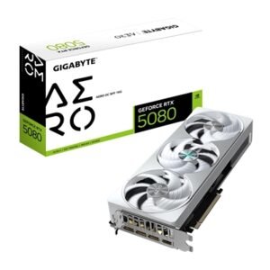 Gigabyte NVIDIA GeForce RTX 5080 AERO OC SFF 16GB GDDR7 Graphics Card, 10752 CUDA Cores, 2730 MHz Core Clock, Triple Fan, White, RGB, 3x DisplayPorts / 1x HDMI Ports