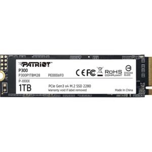 Patriot P300 (P300P1TBM28) 1TB NVMe SSD, M.2 Interface, PCIe Gen3, 2280, Read 2100MB/s, Write 1650MB/s, 3 Year Warranty