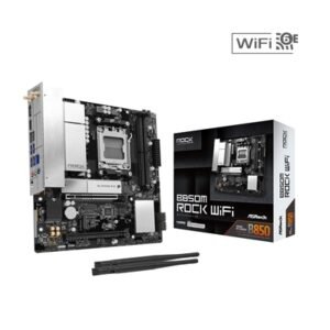 ASRock B850M Rock WiFi AMD AM5 Socket Motherboard, Micro-ATX, 2x DDR5 Slots, 2x M.2 Socket, Fitted I/O Shield, 2.5GbE LAN, Wi-Fi 6E, 1x DisplayPort / 1x HDMI Port