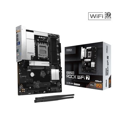 ASRock B850 Rock WiFi 7 AMD AM5 Socket Motherboard, ATX, 4x DDR5 Slots, 2x M.2 Socket, Fitted I/O Shield, 2.5GbE LAN, Wi-Fi 7, 1x HDMI Port