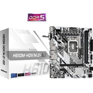 ASRock H610M-HDV/M.2+ D5 Intel 1700 Socket Motherboard, Micro-ATX, 2x DDR5 Slots, 1x M.2 Socket, 1x USB-C Port, GbE LAN, 1x D-Sub / 1x DisplayPort / 1x HDMI Port
