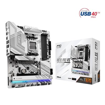 ASRock X870 PRO RS AMD AM5 Socket Motherboard, ATX, 4x DDR5 Slots, 3x M.2 Sockets, Fitted I/O Shield, 2.5GbE LAN, 1x HDMI Port / 2x USB-C (USB4)