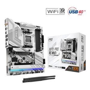 ASRock X870 PRO RS WIFI AMD AM5 Socket Motherboard, ATX, 4x DDR5 Slots, 3x M.2 Sockets, Fitted I/O Shield, 2.5GbE LAN, Wi-Fi 7, 1x HDMI Port / 2x USB-C (USB4)
