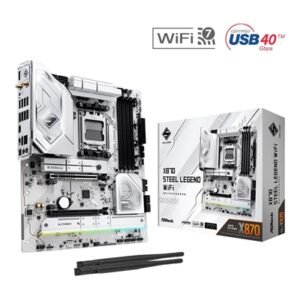 ASRock X870 STEEL LEGEND WIFI AMD AM5 Socket Motherboard, ATX, 4x DDR5 Slots, 3x M.2 Sockets, Fitted I/O Shield, 2.5GbE LAN, Wi-Fi 7, 1x HDMI Port / 2x USB-C (USB4)