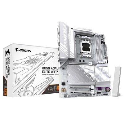 Gigabyte B850 AORUS ELITE WIFI7 ICE AMD AM5 Socket Motherboard, ATX, 4x DDR5 Slots, 3x M.2 Sockets, Fitted I/O Shield, 2.5GbE LAN, Wi-Fi 7, 1x DisplayPort / 1x HDMI Port