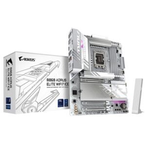 Gigabyte B860 AORUS ELITE WIFI7 ICE Intel 1851 Socket Motherboard, ATX, 4x DDR5 Slots, 3x M.2 Sockets, Fitted I/O Shield, 2.5GbE LAN, Wi-Fi 7, 1x DisplayPort / 2x HDMI / 1x USB-C (USB4)