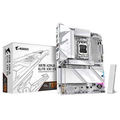 Gigabyte X870 AORUS ELITE X3D ICE AMD AM5 Socket Motherboard, ATX, 4x DDR5 Slots, 4x M.2 Socket, 5GbE LAN, Wi-Fi 7, 1x HDMI Port / 2x USB-C (USB4)