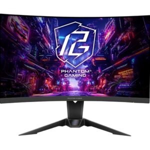 ASRock Phantom Gaming PG27QRT2A 27 Inch QHD (2560 x 1440) Curved (1500R) VA Gaming Monitor, 180Hz 1ms (MPRT) Response Time, 2 x HDMI 2.0, 1 x DisplayPort 1.4, with Speakers, Integrated Wi-Fi Antena (Compatible with Wi-Fi 4/5/6/6E/7)