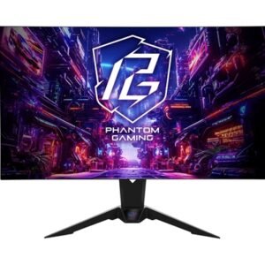 ASRock Phantom Gaming PGO32UFS 32 Inch 4K/ UHD (3840 x 2160) Flat WOLED Gaming Monitor, 240Hz 0.03ms (GTG) Response Time, 2 x HDMI 2.1 1 x DisplayPort 1.4, 1 x Type-C (DP Alt Mode / PD 15W), Height, Swivel, Tilt Adjustment, Integrated Wi-Fi Antenna (Comp