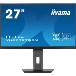 iiyama ProLite XUB2797QSN-B2 27" QHD IPS technology panel with USB-C dock and RJ45 (LAN), 1ms, USB Hubx4, HDMI, DisplayPort, Freesync, 100Hz, Speakers, Black, ACR, Internal PSU, VESA