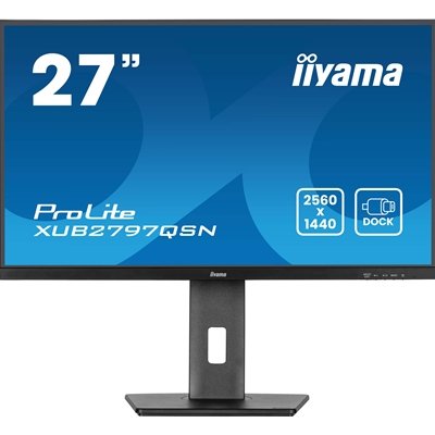iiyama ProLite XUB2797QSN-B2 27" QHD IPS technology panel with USB-C dock and RJ45 (LAN), 1ms, USB Hubx4, HDMI, DisplayPort, Freesync, 100Hz, Speakers, Black, ACR, Internal PSU, VESA