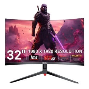 piXL CM32GF5 32 Inch 165Hz HDR Full HD Curved Gaming Monitor with AMD FreeSync & Nvidia G-Sync, 1920 x 1080 Resolution, 1ms Response Time, DisplayPort, HDMI & VESA Mount
