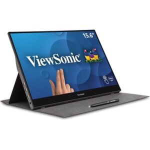 Viewsonic TD1655 16-Inch USB-C Multi-Touch, IPS Portable Monitor, 1920x1080, 60Hz, Mini HDMI, Speakers, 6.5ms, Metallic with Foldable Stand, Pivotable Display