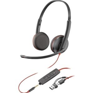 Plantronics Blackwire 3225 Stereo USB-C Headset with 3.5mm Jack & USB-C/A Adapter (Bulk Pack- Non-Retail)