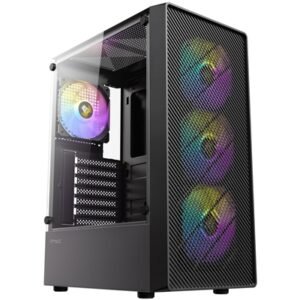 Antec AX26 RGB Elite Mid Tower Gaming Case, 1 x USB 3.0 / 2 x USB 2.0, Tempered Glass Side Window Panel, High Airflow Front Pannel, 4 x Pre-Installed ARGB LED Fans, ATX, Micro-ATX, ITX Compatible