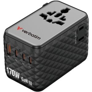 Verbatim (30190) Charge 'n' Travel 170W Universal Travel Adapter Black, Charge Up To 6 Devices AT Once
