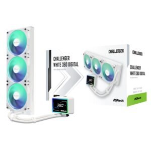ASRock Challenger 360 Digital White AIO Liquid CPU Cooler, 360mm Radiator, Triple 120mm PWM ARGB Fans, 3? Digital Display, Intel LGA1700/1851 & AMD AM5/AM4 Compatible