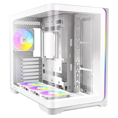 Antec Constellation C5 Curve Gaming Case, 1 x USB Type-C / 2 x USB 3.0, Tempered Glass Front and Side Window Panels, Dual Chamber Design, 4 x Pre-Installed ARGB LED Fans, Micro-ATX, ITX Compatible