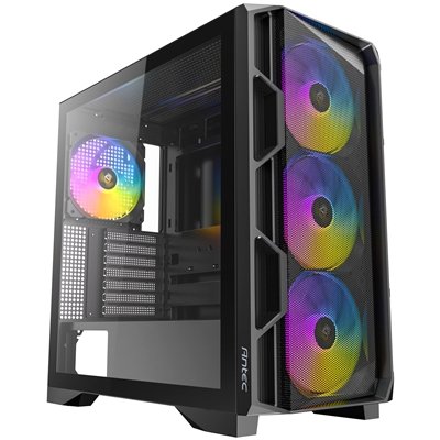 Antec AX1000 Mid Tower Gaming Case, 1 x USB Type-C / 2 x USB 3.0, Tempered Glass Side Window Panel, High Airflow Mesh Front, 4 x Pre-Installed ARGB LED Fans, E-ATX, ATX, Micro-ATX , ITX Compatible