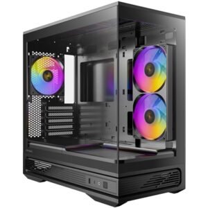 Antec Constellation C2M ARGB Micro-ATX PC Case, 270' Panoramic Tempered Glass, 240mm and 120mm ARGB PWM Fans, USB-C, 360mm Radiator Support, Black