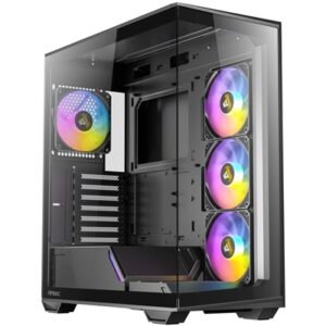 Antec Constellation C3 Mid Tower Gaming Case, 1 x USB Type-C / 1 x USB 3.0, Tempered Glass Front and Side Window Panel, Honeycomb Mesh for Smooth Airflow, 4 x Pre-Installed ARGB LED Fans, ATX, Micro-ATX, ITX Compatible