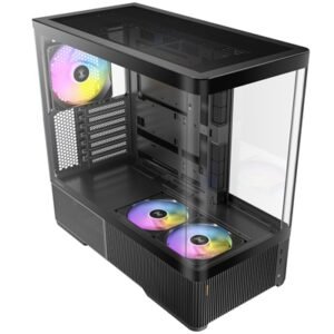 Antec Constellation C6 Air Micro Tower Gaming Case, 1 x USB Type-C / 1 x USB 3.0, Curved Tempered Glass Front and Side Window Panel, Bottom-to-Top Vertical Airflow., 4 x Pre-Installed ARGB LED Fans, Micro-ATX, ITX Compatible