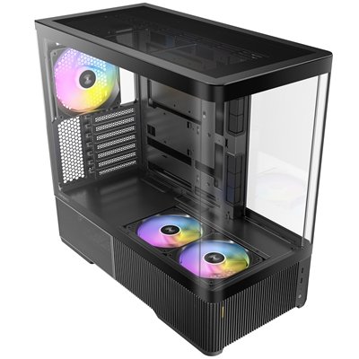 Antec Constellation C6 Air Micro Tower Gaming Case, 1 x USB Type-C / 1 x USB 3.0, Curved Tempered Glass Front and Side Window Panel, Bottom-to-Top Vertical Airflow., 4 x Pre-Installed ARGB LED Fans, Micro-ATX, ITX Compatible