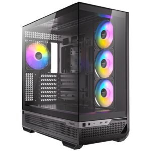 Antec Constellation C7 Mid Tower Gaming Case, 1 x USB Type-C / 2 x USB 3.0, Tempered Glass Front and Side Window Panel, Vertical Airflow, 4 x Pre-Installed ARGB LED Fans, E-ATX (= 272mm), ATX, M-ATX, ITX Compatible