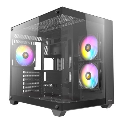 Antec CX800 Mid Tower Gaming Case, 1 x USB 3.0 / 2 x USB 2.0, Tempered Glass Front and Side Window Panel, Dual-Chamber design, 3 x Pre-Installed ARGB LED Fans , ATX, Micro ATX, Mini-ITX Compatible
