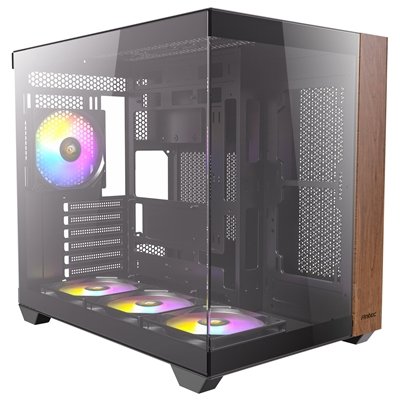 Antec CX800 Wood Mid Tower Gaming Case, 1 x USB Type-C / 1 x USB 3.0, Tempered Glass Front and Side Window Panel, Dual Chamber Design, 4 x Pre-Installed ARGB LED Fans, ATX, Micro-ATX, ITX Compatible