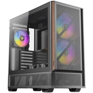 Antec P30 Mid Tower Gaming Case, 1 x USB Type-C / 2 x USB 3.0, Tempered Glass Side Window Panel, Large metal mesh front panel with premium wood accents, 5 x Pre-Installed ARGB LED Fans, ATX, micro-ATX, ITX Compatible