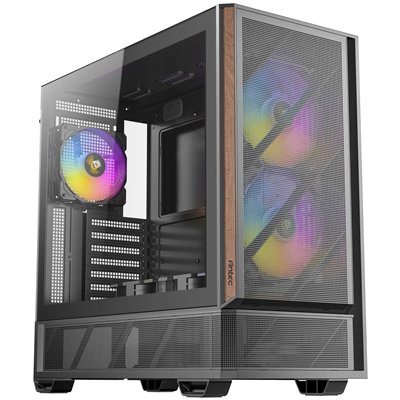Antec P30 Mid Tower Gaming Case, 1 x USB Type-C / 2 x USB 3.0, Tempered Glass Side Window Panel, Large metal mesh front panel with premium wood accents, 5 x Pre-Installed ARGB LED Fans, ATX, micro-ATX, ITX Compatible