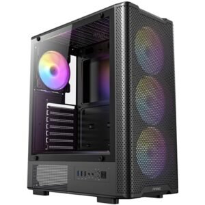 Antec VX310 ARGB Mid-Tower Gaming Case, 1 x USB 3.0 / 2 x USB 2.0, Tempered Glass Side Window Panel, High-Airflow Mesh Front , 3 x Pre-Installed ARGB LED Fans Included, ATX, Micro-ATX,ITX Compatible