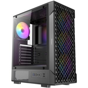 Antec VX320 ARGB Mid-Tower Gaming Case, 1 x USB 3.0/ 1 x USB 2.0, Tempered Glass Side Window Panel, Ventilated Front Grille, 4 x Pre-Installed ARGB LED Fans, ATX, Micro-ATX,ITX Compatible