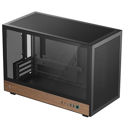 DeepCool CH260 Micro-ATX Mini Tower PC Gaming Case, Wood, Tempered Glass Side Panel USB Type-C High Airflow Supports ATX PSU & RTX GPUs Black