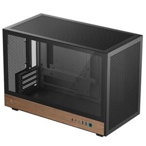 DeepCool CH260 Micro-ATX Mini Tower PC Gaming Case, Wood, Tempered Glass Side Panel USB Type-C High Airflow Supports ATX PSU & RTX GPUs Black