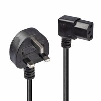 Lindy 30446 1m UK 3 Pin Plug To Right Angle IEC C13 (Kettle) 5 Amp Fuse Mains Extension Cable - Black - Image 2