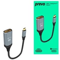 Prevo USBC-DP-ADA Display Converter Adapter, USB Type-C (M) to DisplayPort (F), 0.2m, Black & Silver, DisplayPort 1.4, Supports up to 8K@30Hz, Braided Cable, Retail Box Packaging - Image 2