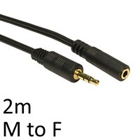 3.5mm (M) Stereo Plug to 3.5mm (F) Stereo Socket 2m Black OEM Cable - Image 2