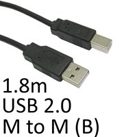 USB 2.0 A (M) to USB 2.0 B (M) 1.8m Black OEM Printer/Scanner Data Cable - Image 2