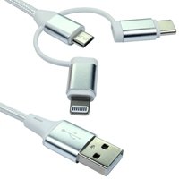 NEWlink 1.2m 3-in-1 USB Charging Cable, USB-A To USB Micro, USB-A To USB-C, USB-A to Lightning - White - Image 2