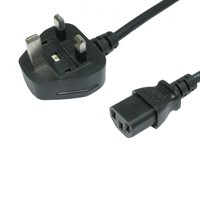 1.8m UK 3 Pin Plug To IEC C13 (Kettle) 5 Amp Fuse Mains Extension Cable - Black - Image 2
