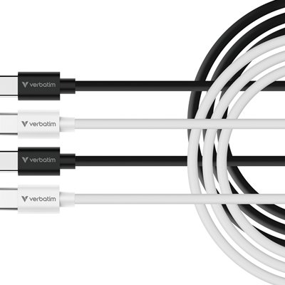 Verbatim Essentials Sync & Charge USB-C to C Cables (2 pack) Black & White, 1m, 60W PD, 480Mbps, USB Power Delivery 3.0 Supports Up To 60W Fast Charging