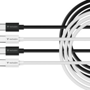 Verbatim Essentials Sync & Charge USB-C to C Cables (2 pack) Black & White, 1m, 60W PD, 480Mbps, USB Power Delivery 3.0 Supports Up To 60W Fast Charging